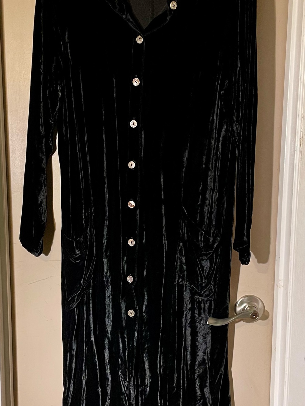 Vintage Black Velvet Button-Down Long Jacket